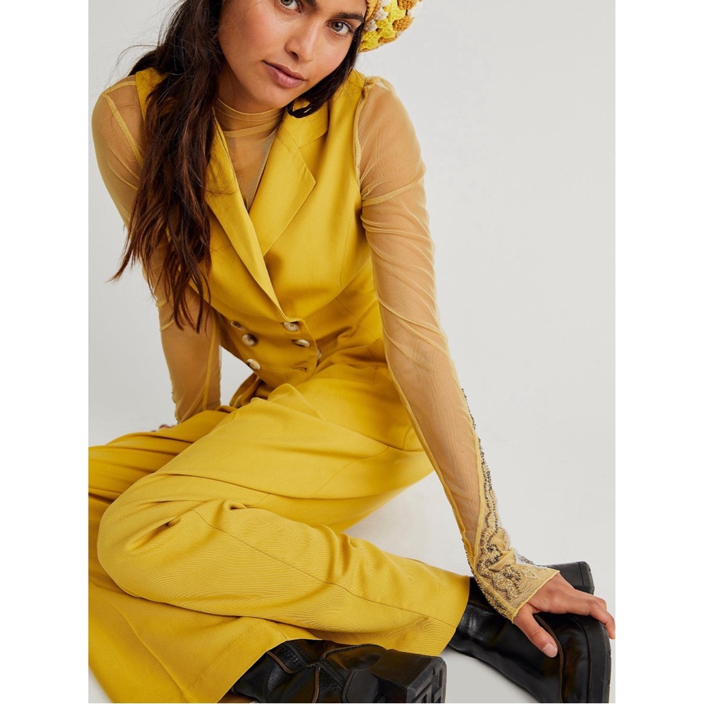 NWT Free People Gabbie Vest Suit Set 4 Trouser Pleat Double Breasted Wide Leg - Picture 3 of 16